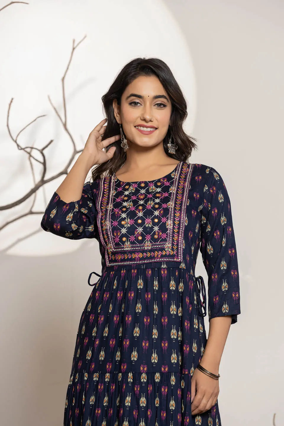 womens ethnic wear long dress with front line embroidery