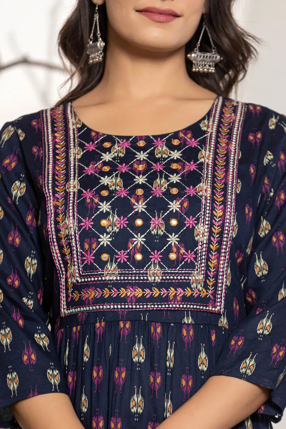 womens ethnic wear long dress with front line embroidery