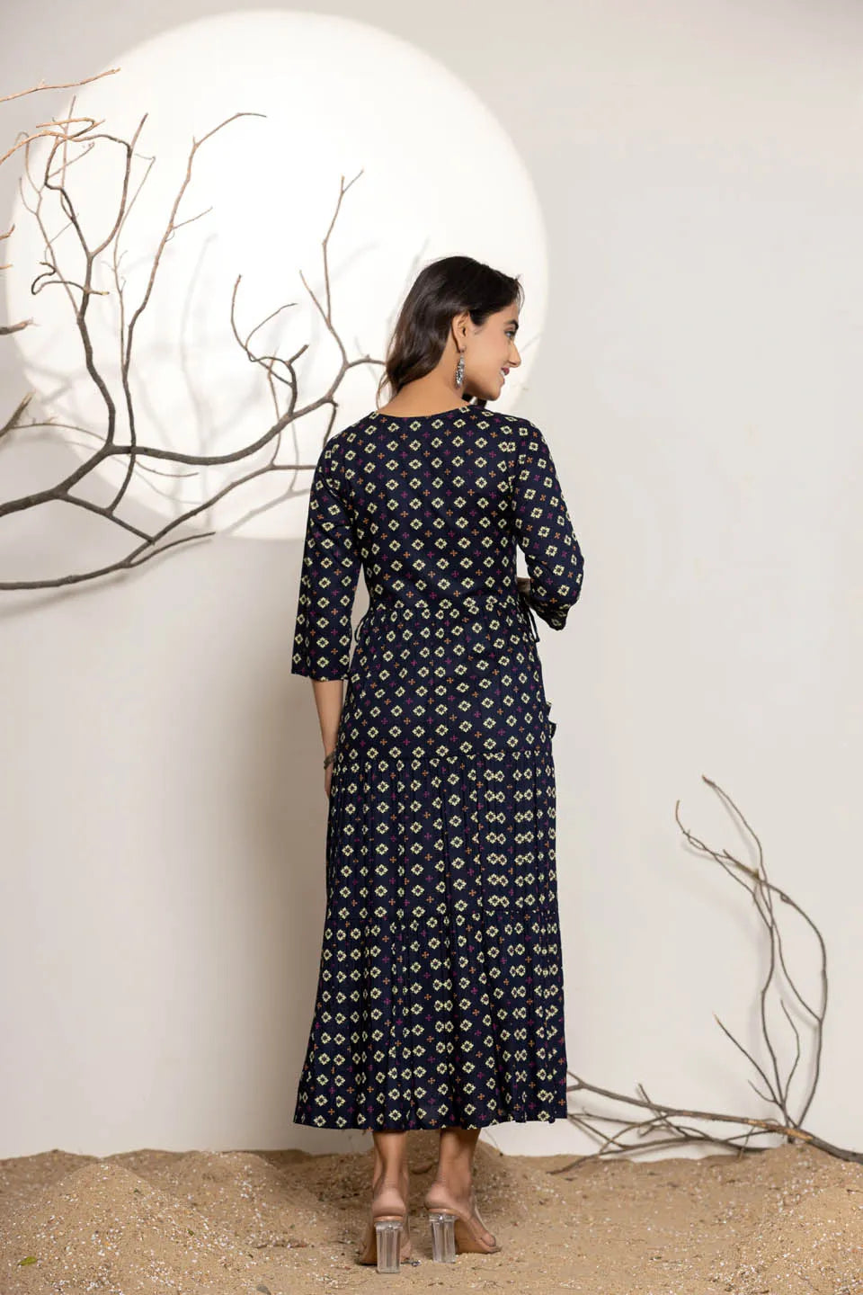 dark gray rayon printed long kurti for women