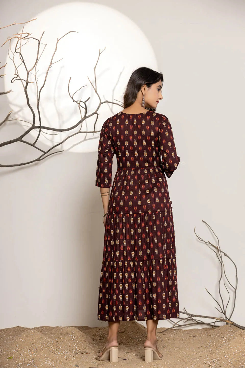 womens ethnic wear long dress with front line embroidery