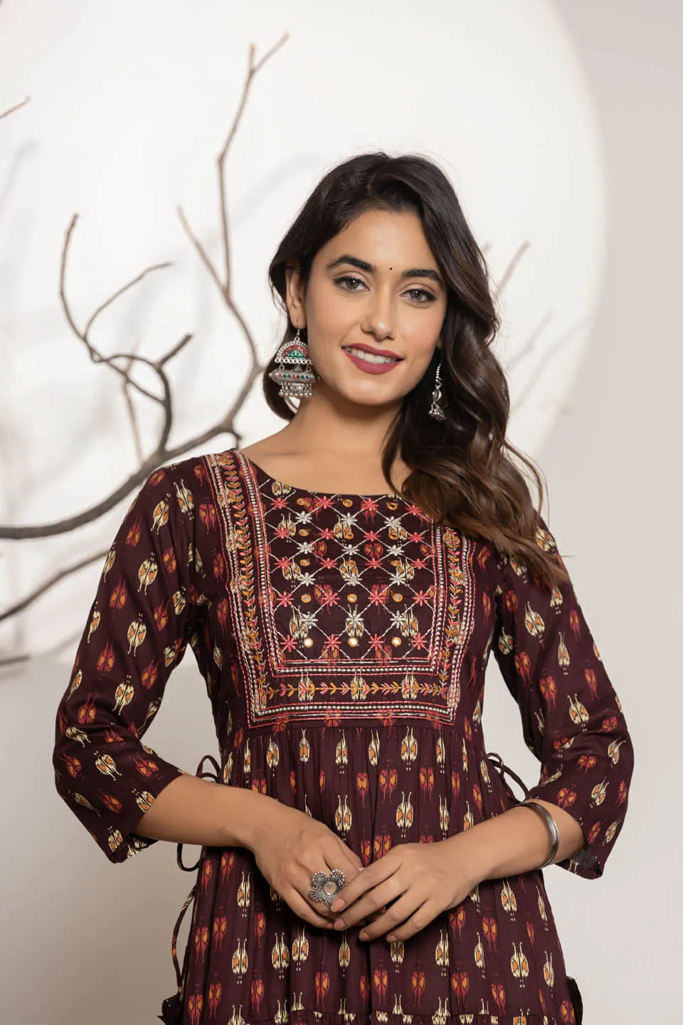 womens ethnic wear long dress with front line embroidery