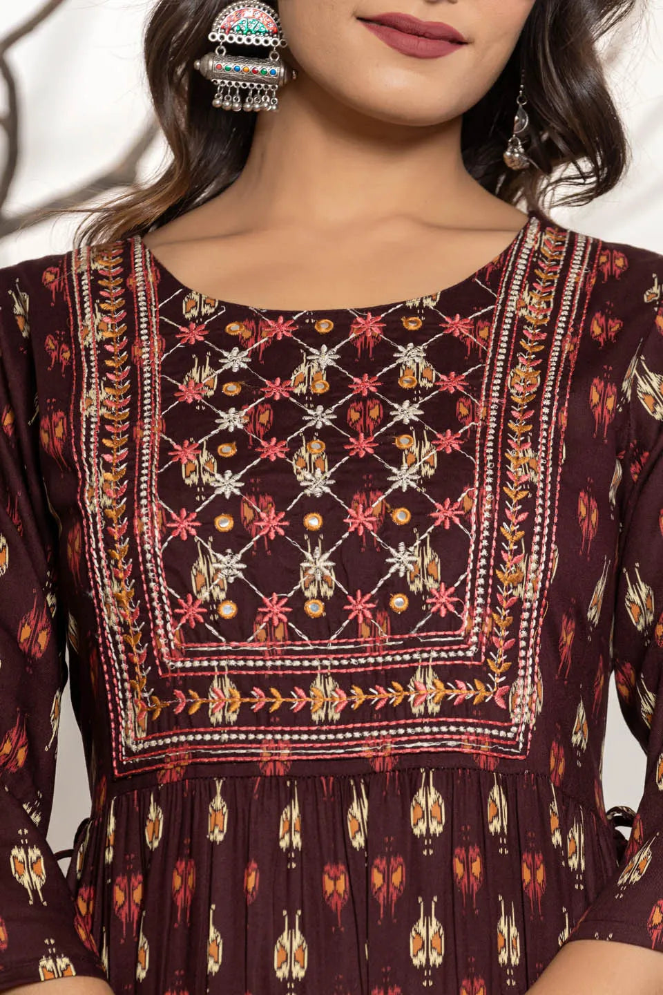 womens ethnic wear long dress with front line embroidery