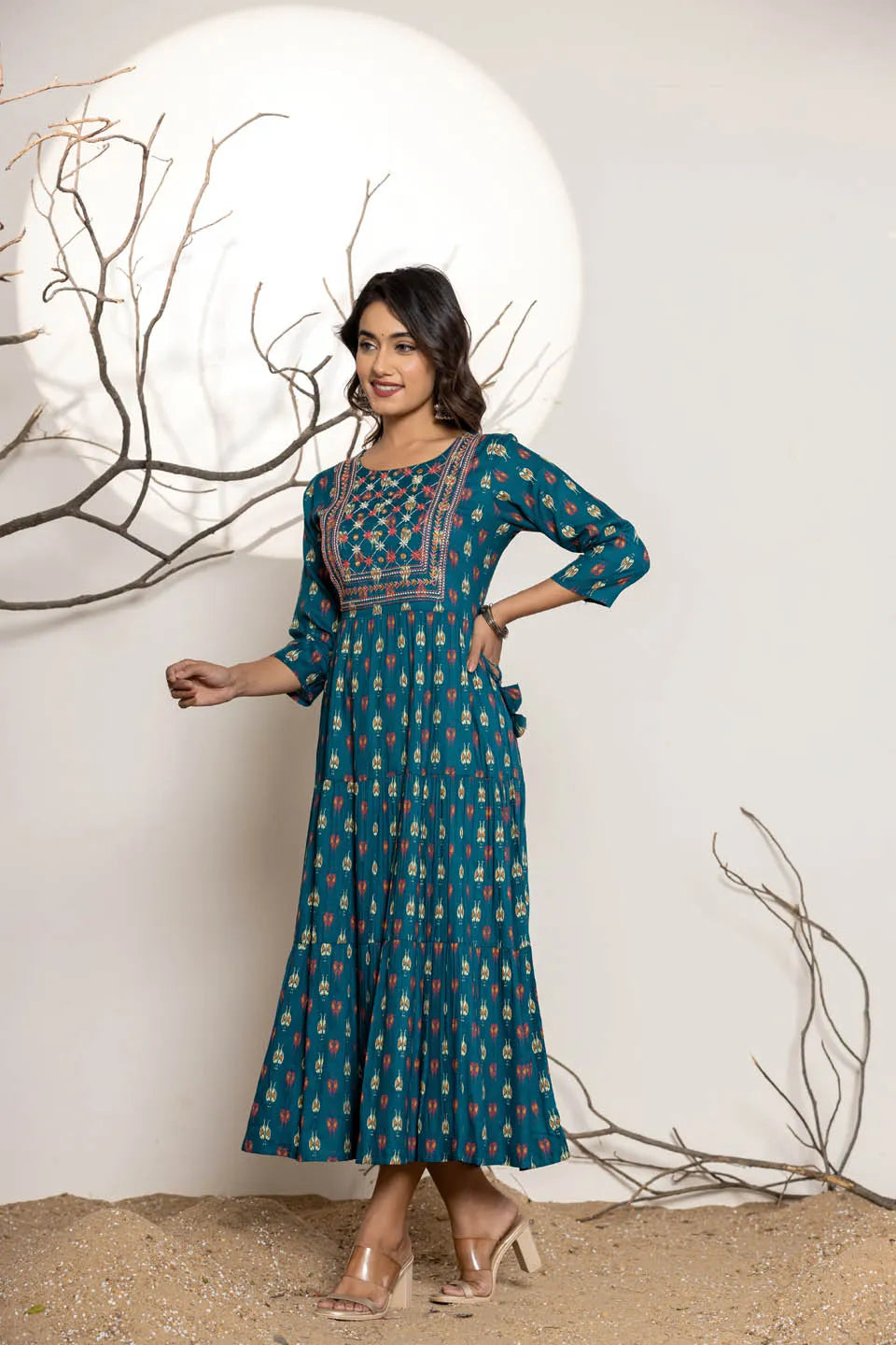 womens ethnic wear long dress with front line embroidery