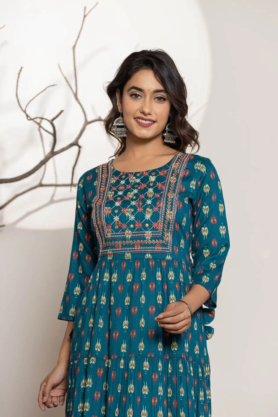 womens ethnic wear long dress with front line embroidery