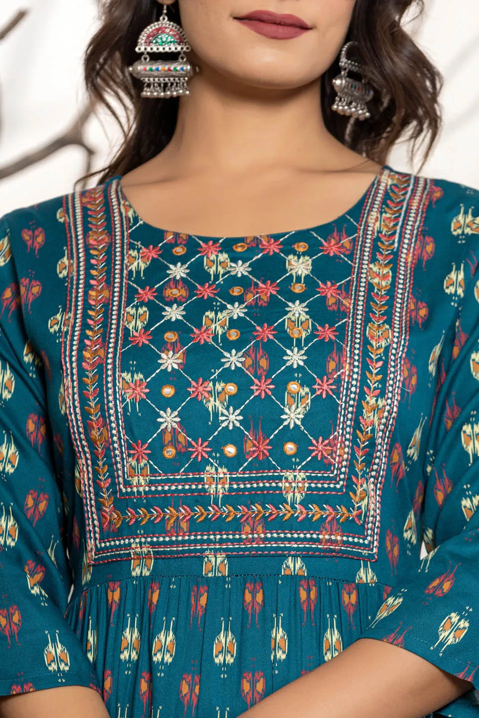 womens ethnic wear long dress with front line embroidery