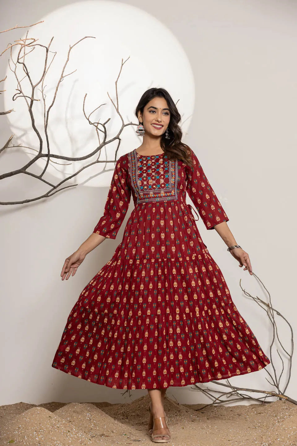 womens ethnic wear long dress with front line embroidery
