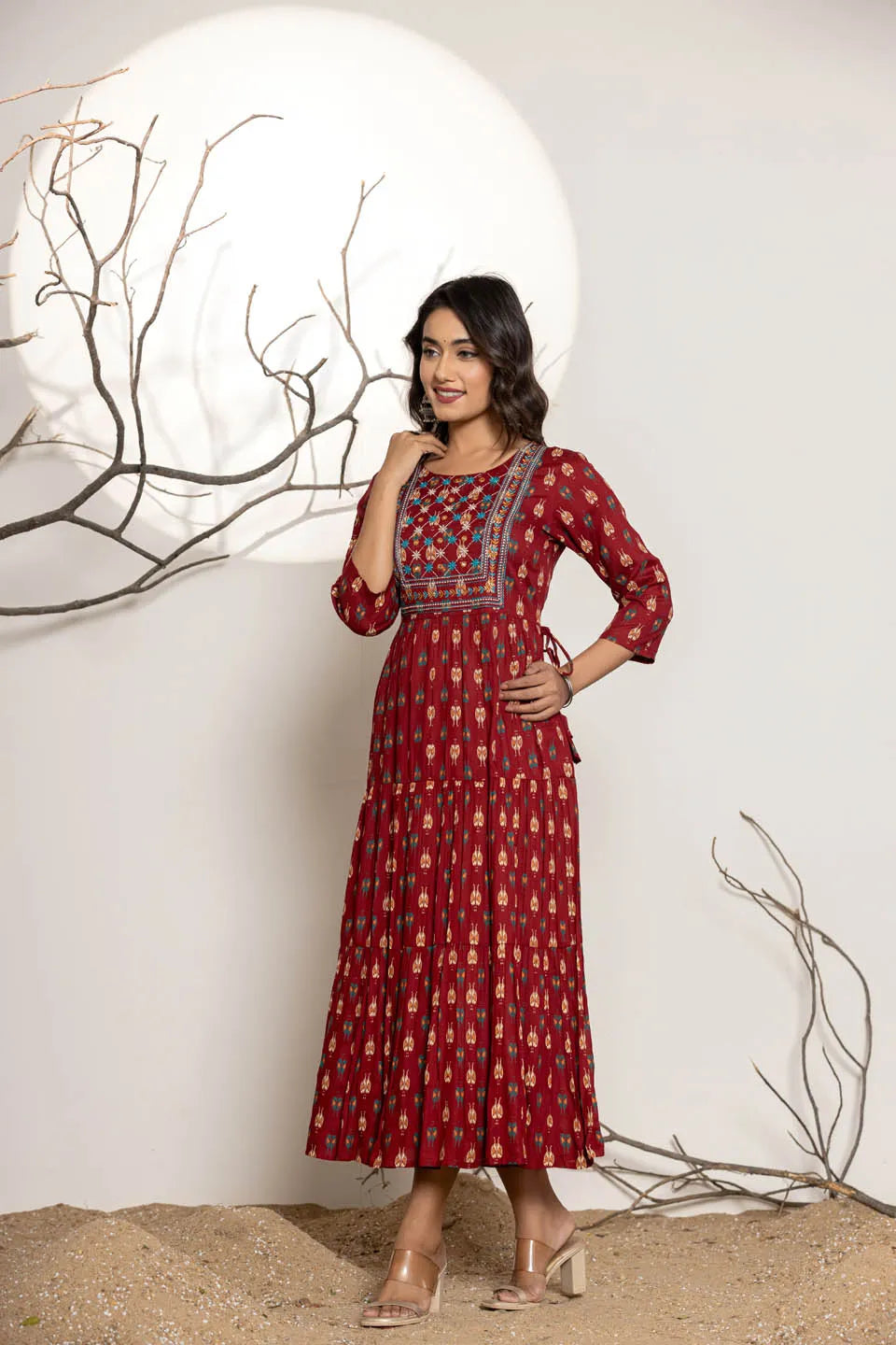 womens ethnic wear long dress with front line embroidery