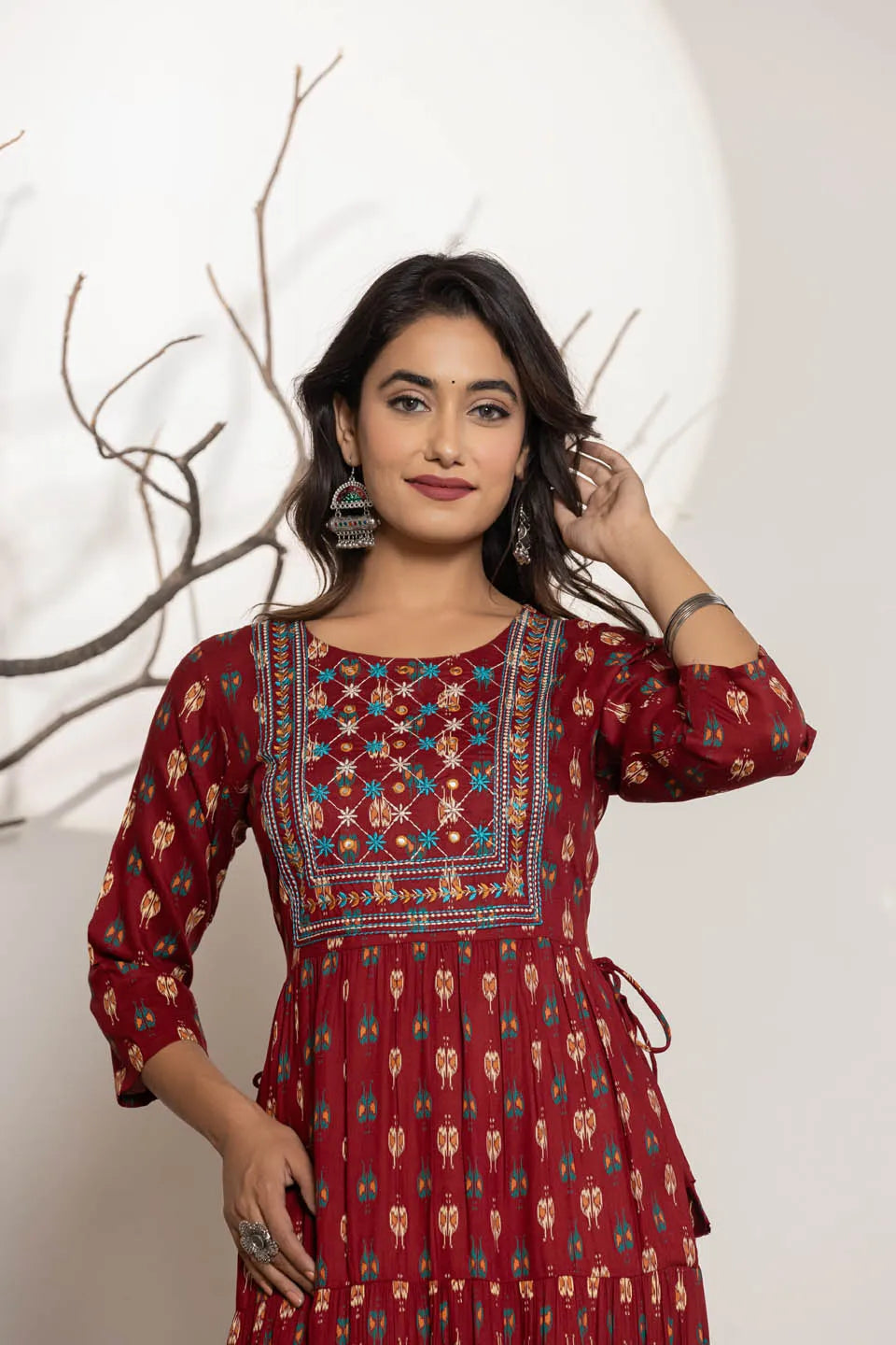 womens ethnic wear long dress with front line embroidery