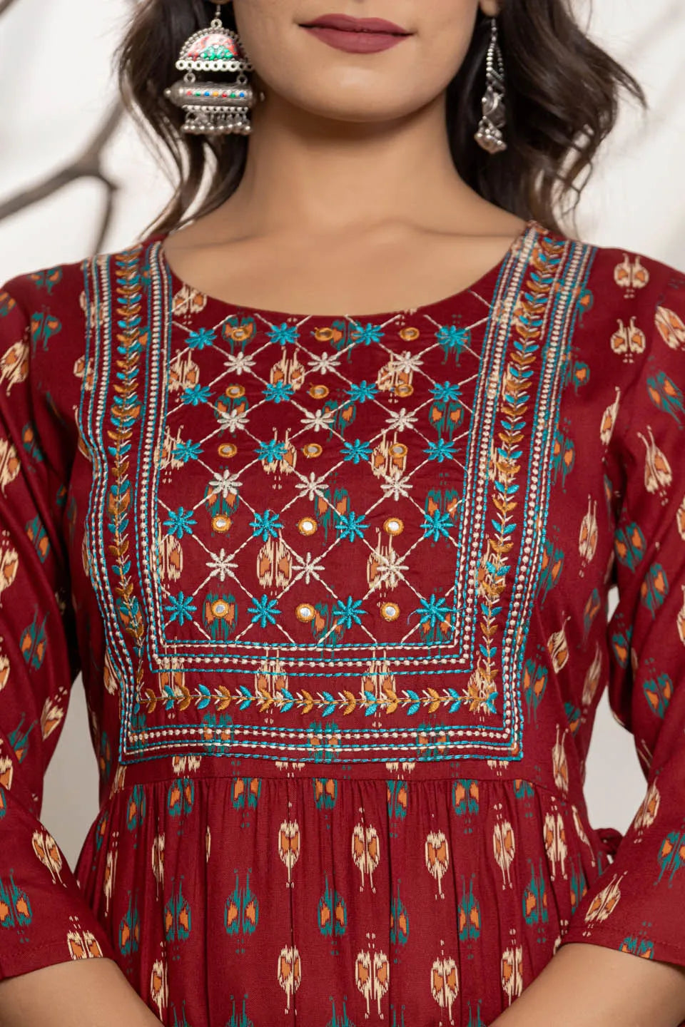 womens ethnic wear long dress with front line embroidery