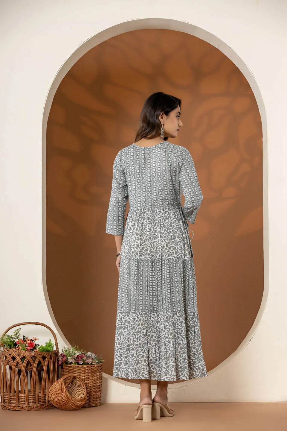 stylish ethnic print dresses green blue and grey collection