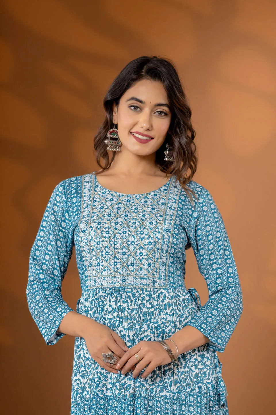 stylish ethnic print dresses green blue and grey collection
