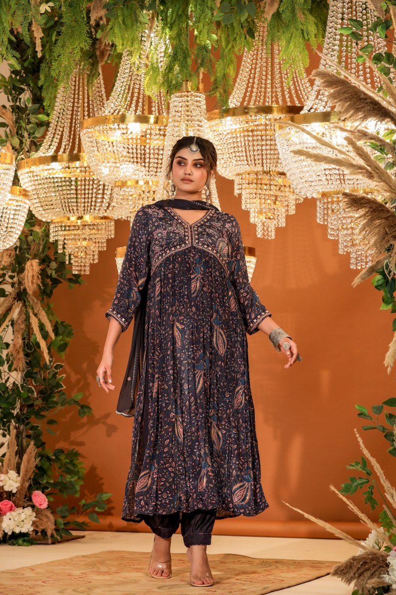 Royal Black Crepe Kurta Set