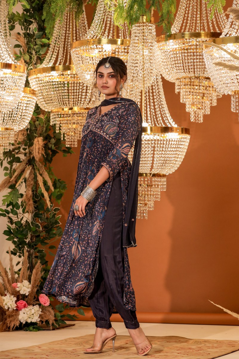 Royal Black Crepe Kurta Set