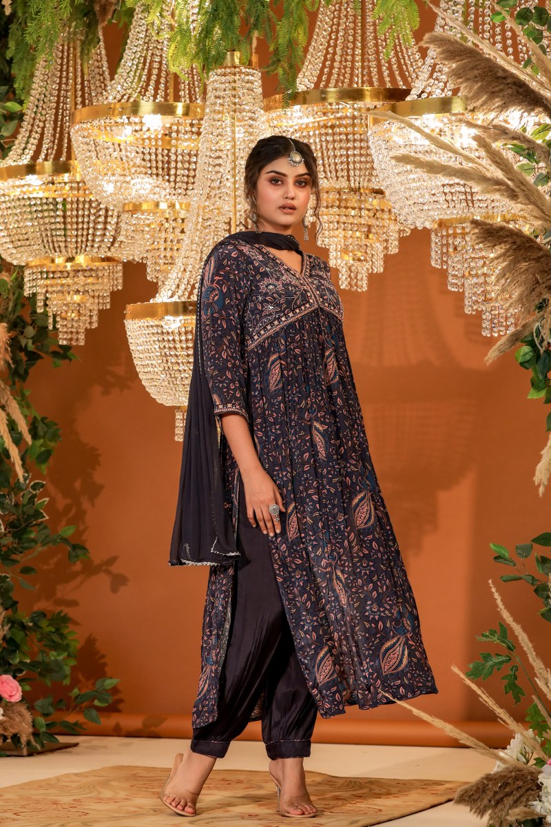 Royal Black Crepe Kurta Set
