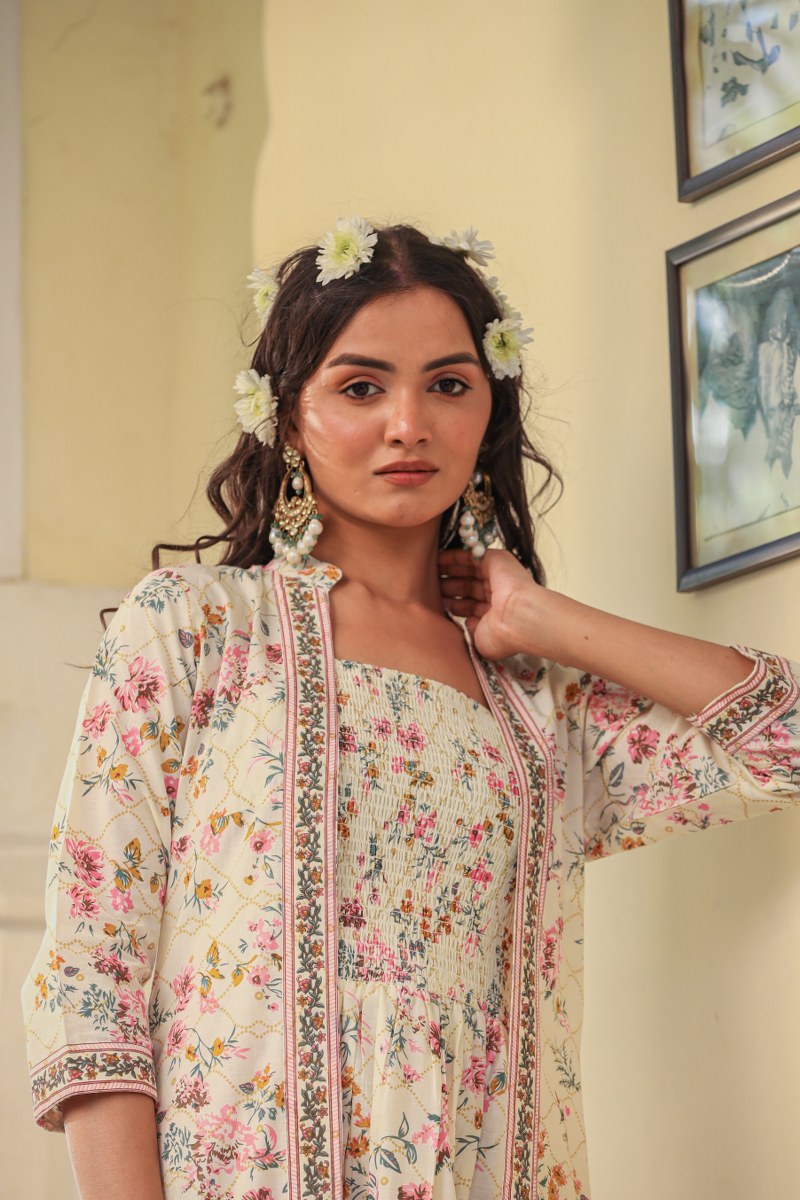 Amazing White Embroidered Middies with Top