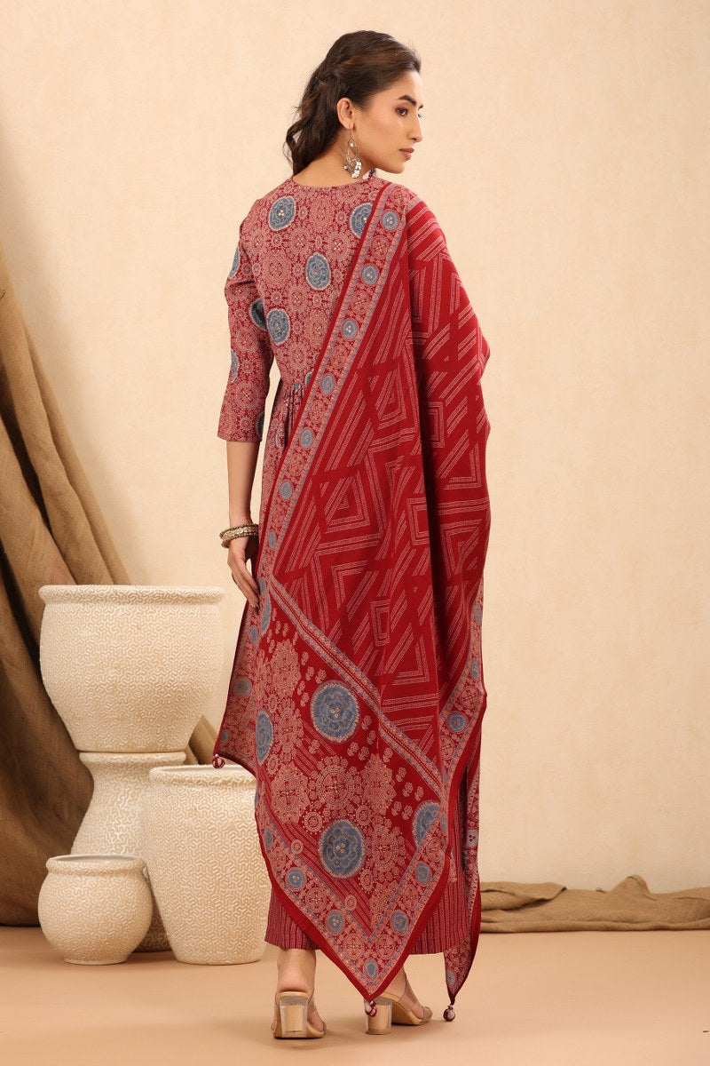 Red Nyra Cut Muslin Kurta Set