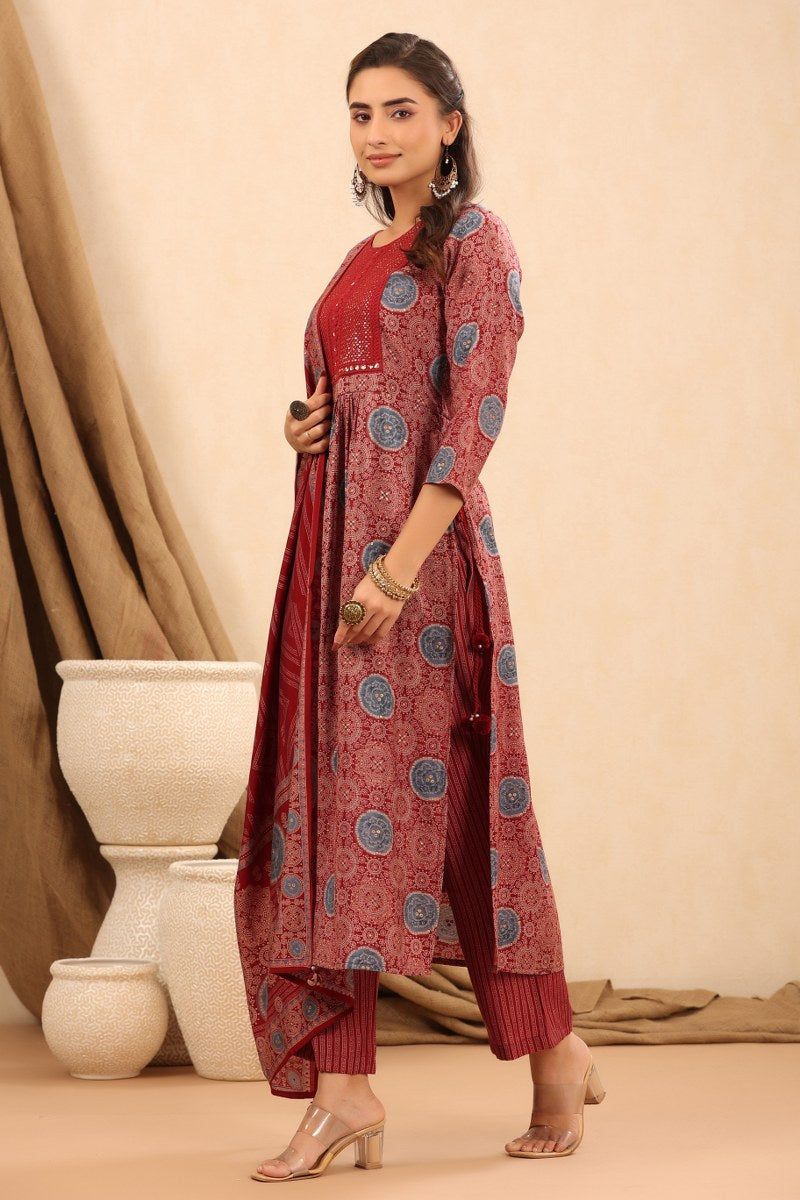Red Nyra Cut Muslin Kurta Set