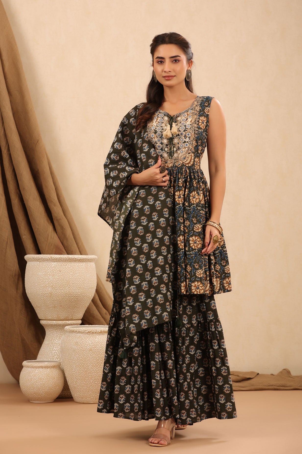 Classy Green Cotton Sharara