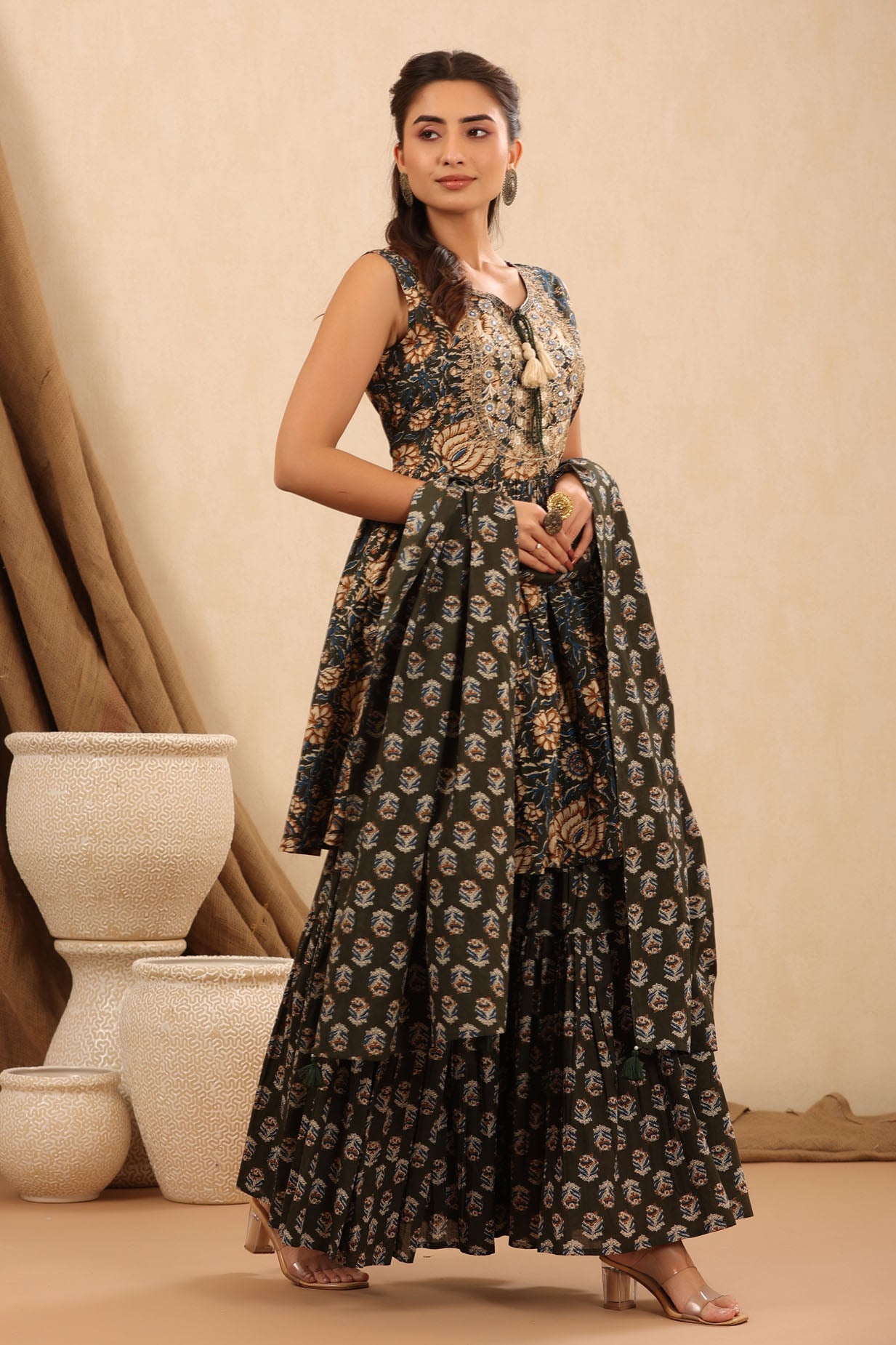 Classy Green Cotton Sharara