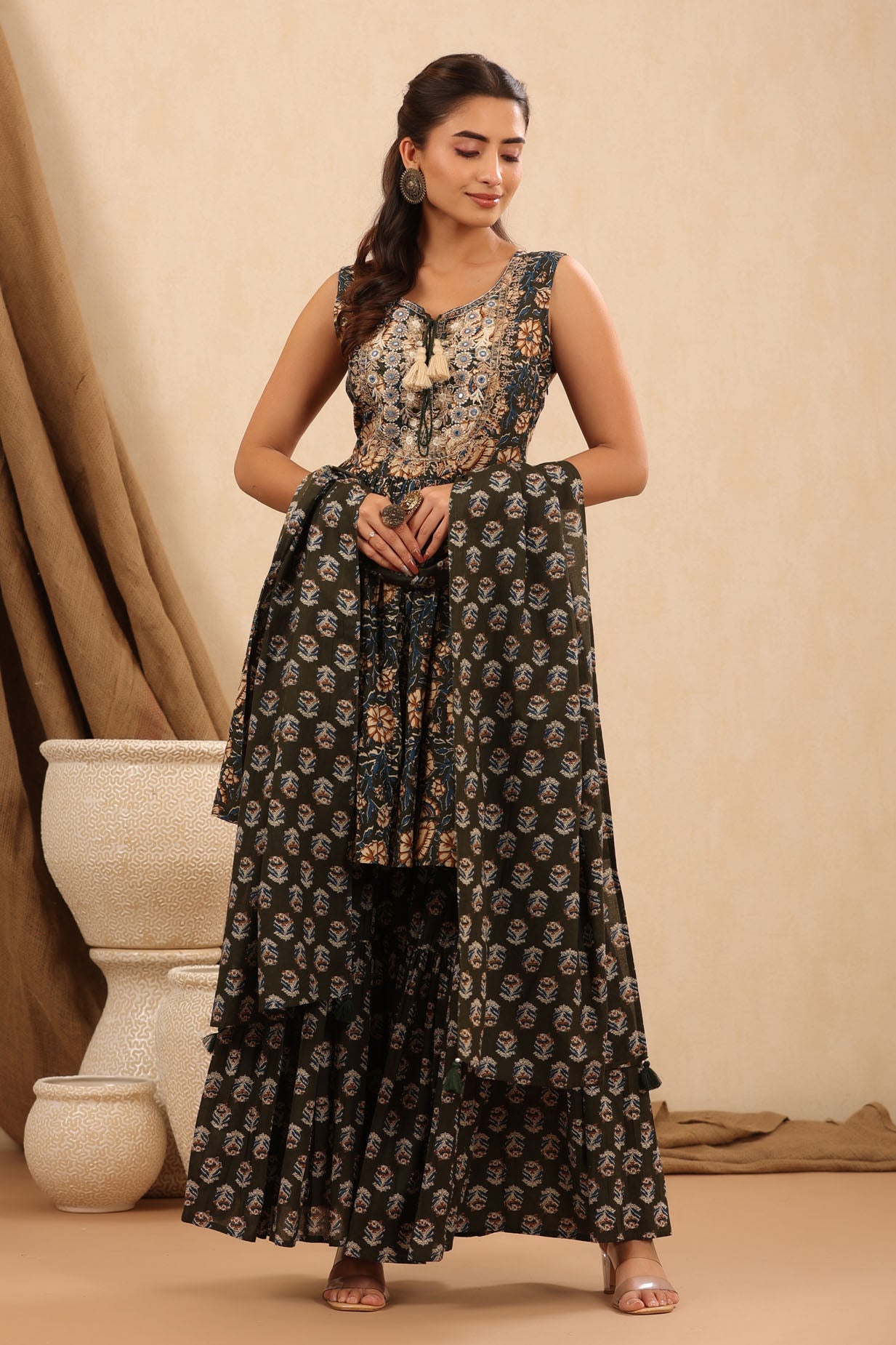 Classy Green Cotton Sharara