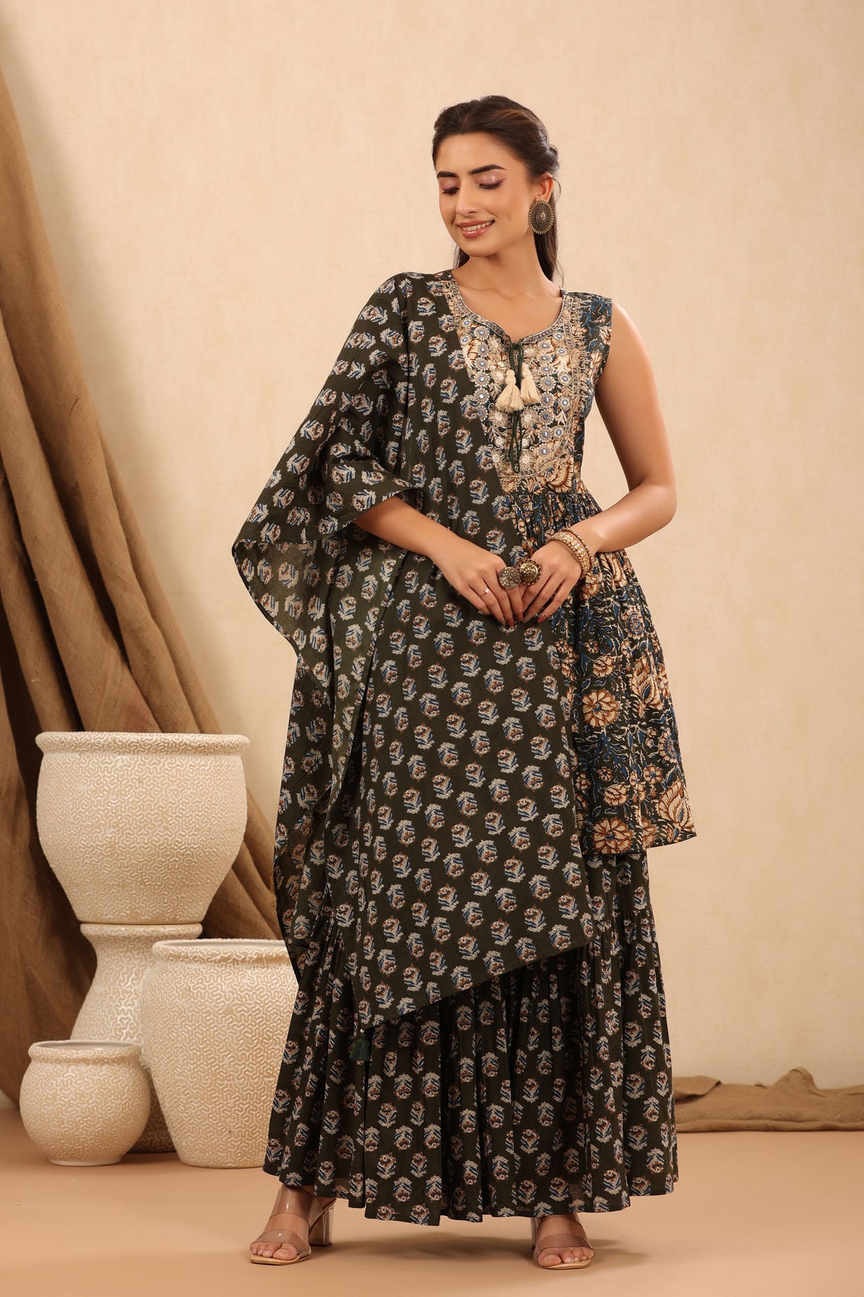 Classy Green Cotton Sharara