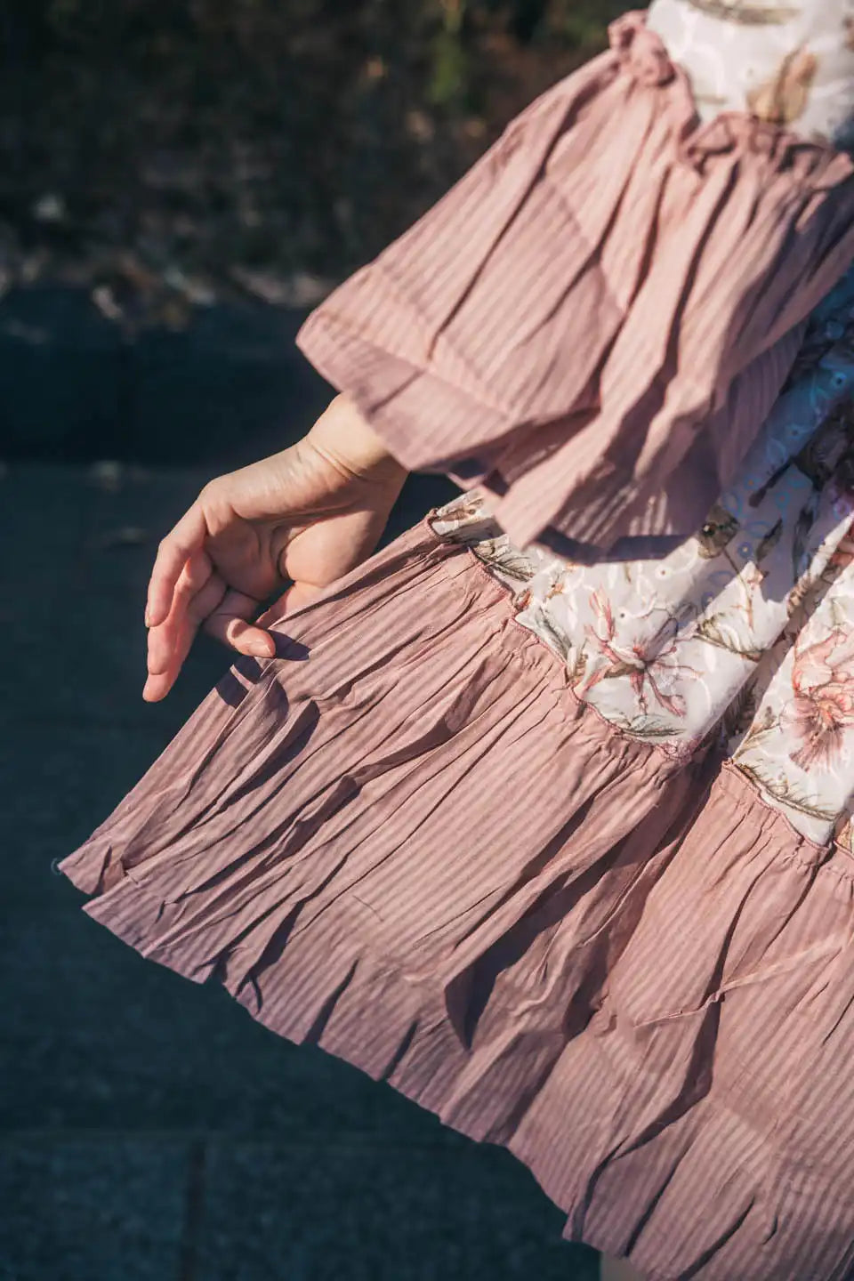 boho elegant dusty pink embroidered short dress with flared sleeves