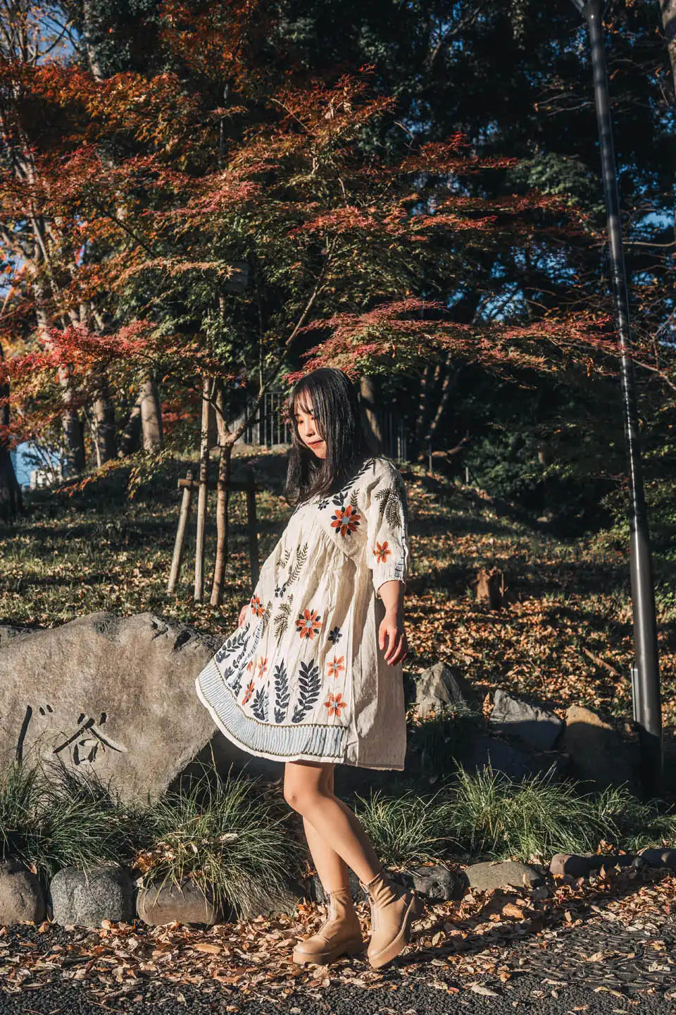 boho embroidered cotton short dress