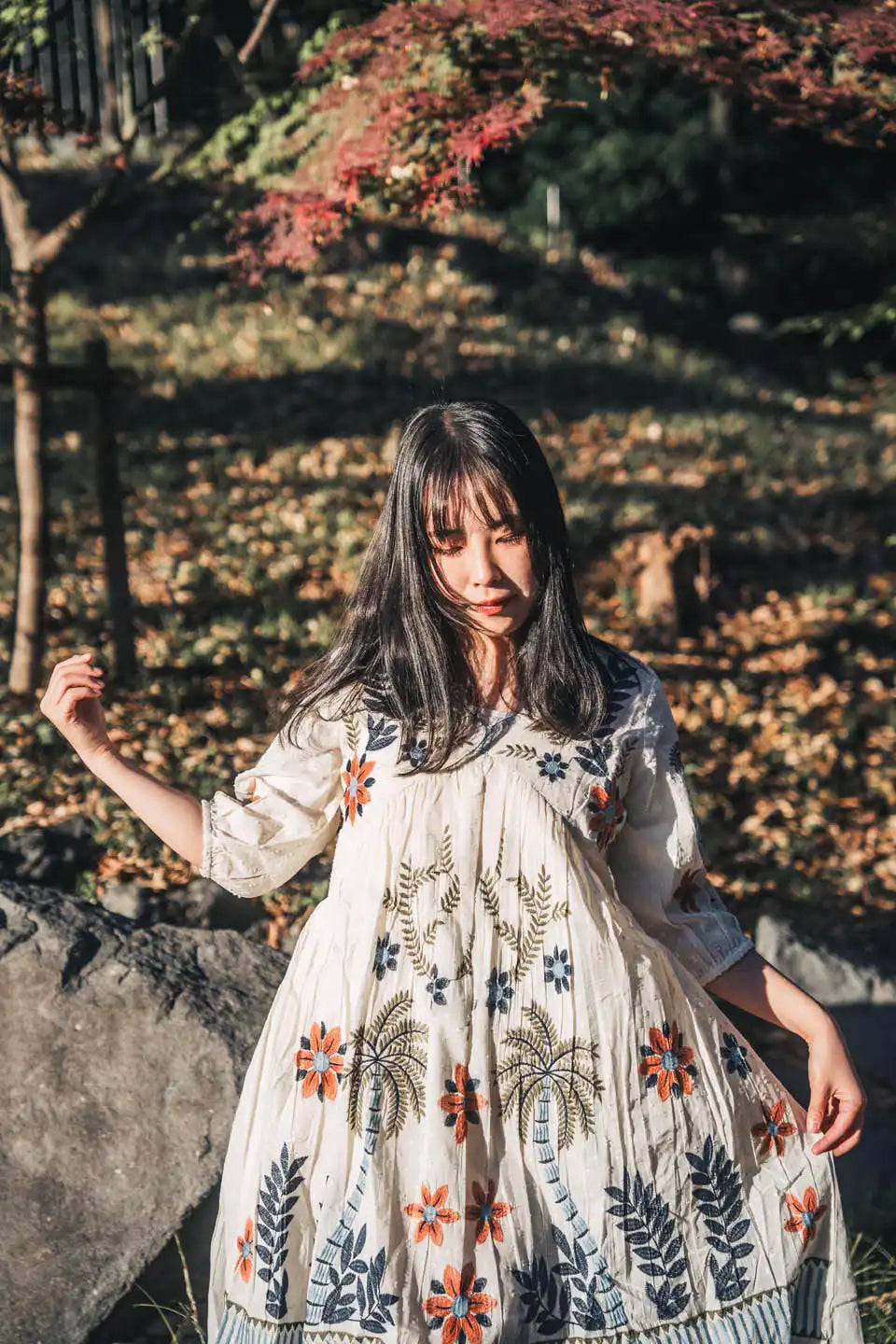 boho embroidered cotton short dress