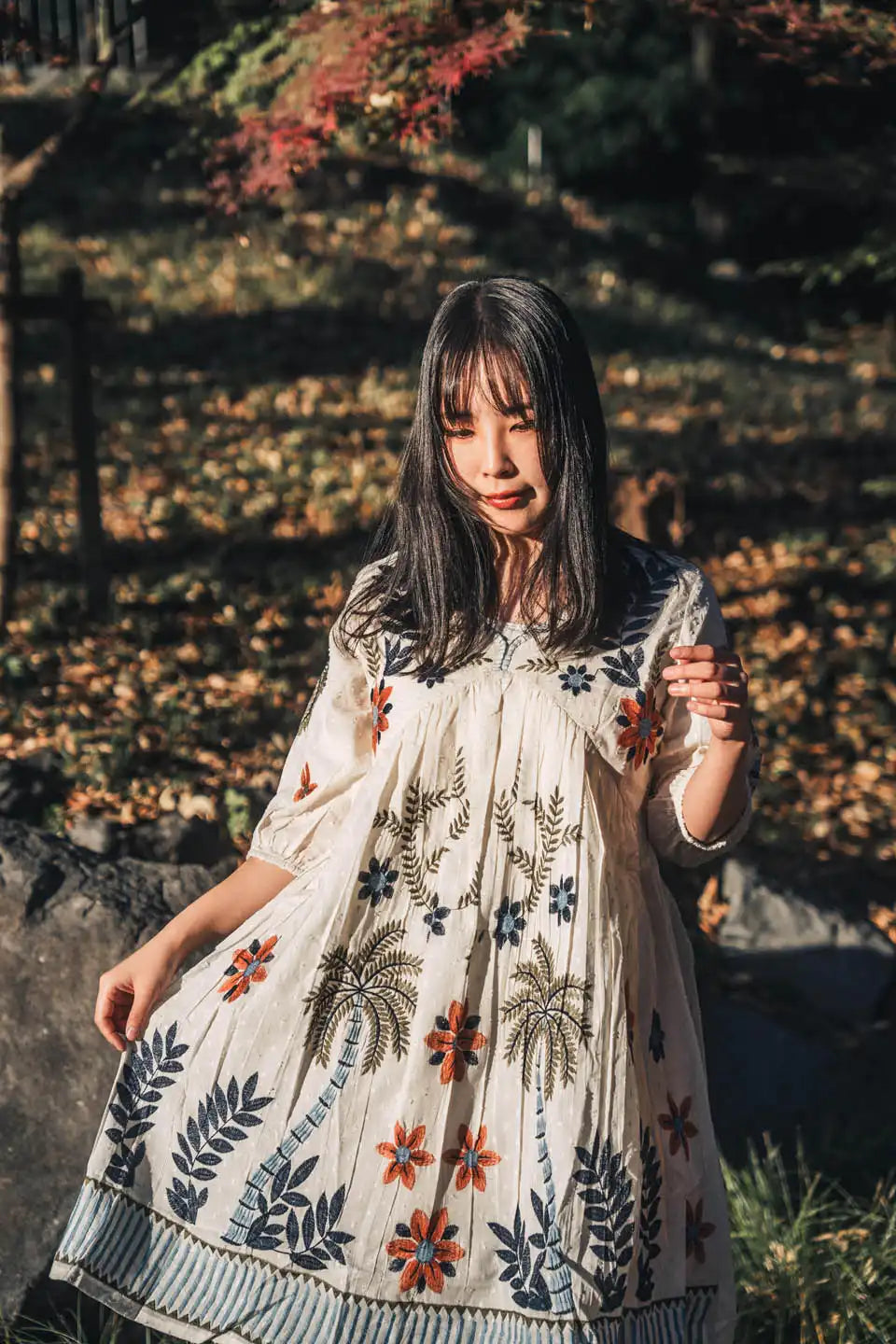 boho embroidered cotton short dress