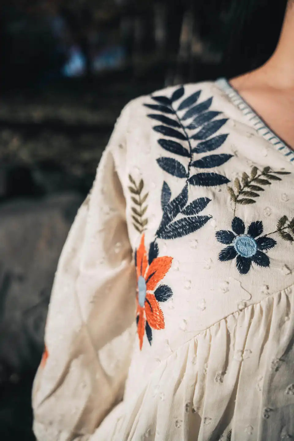 boho embroidered cotton short dress