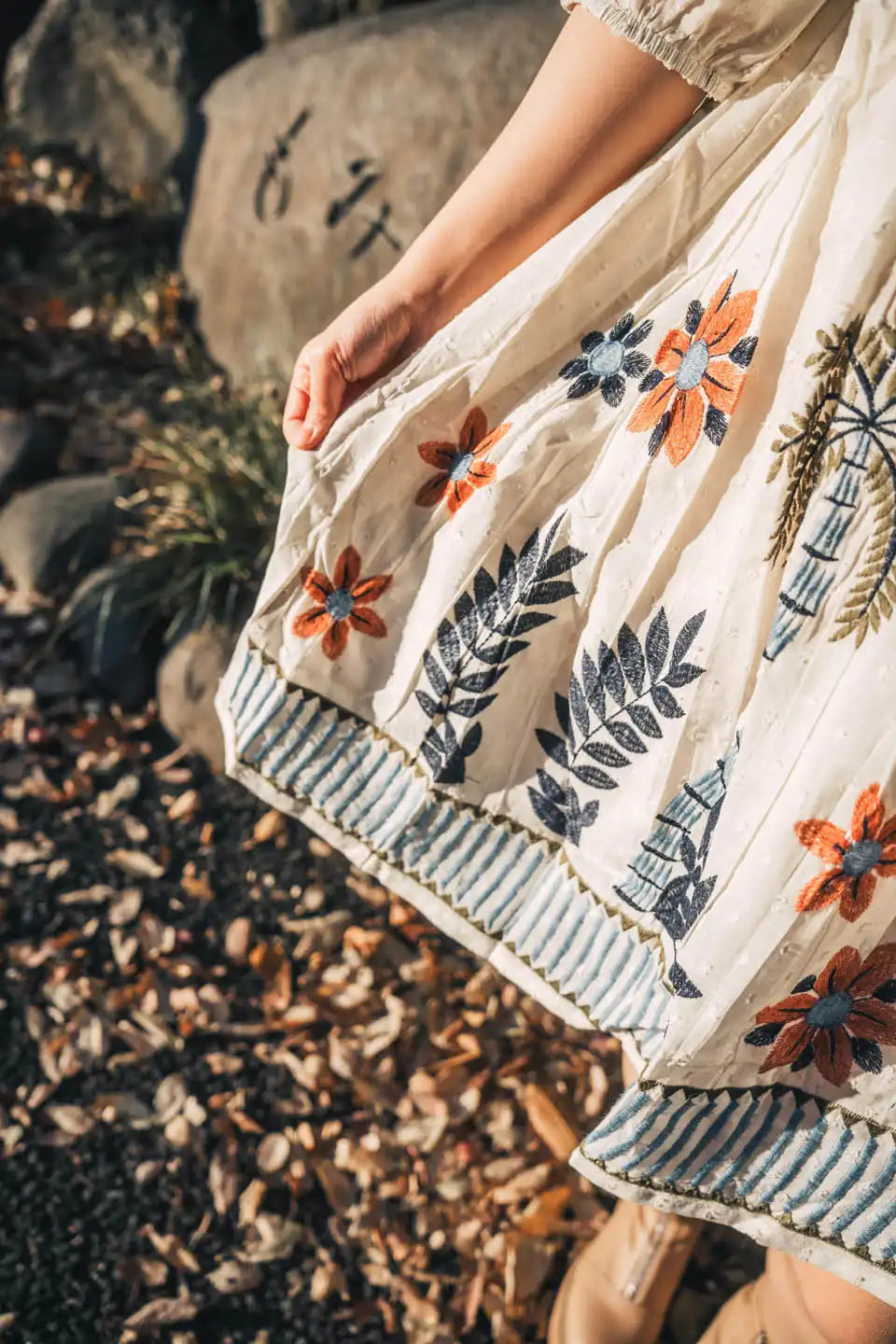 boho embroidered cotton short dress