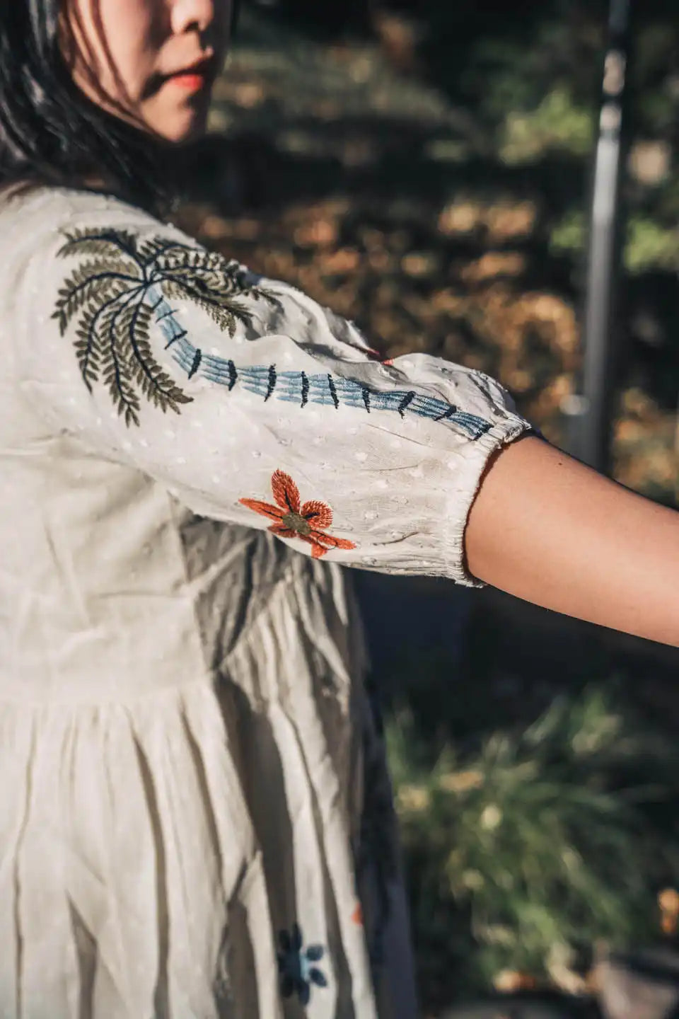 boho embroidered cotton short dress