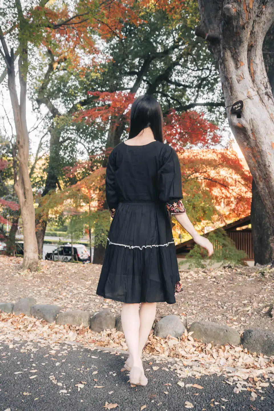 Black Embroidered Fit & Flare Short Dress – Boho Chic Style