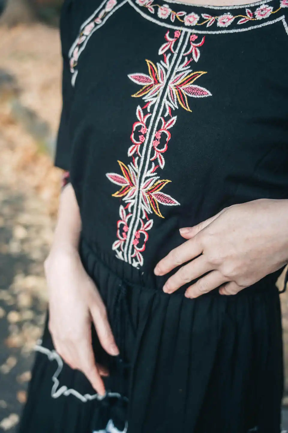 Black Embroidered Fit & Flare Short Dress – Boho Chic Style