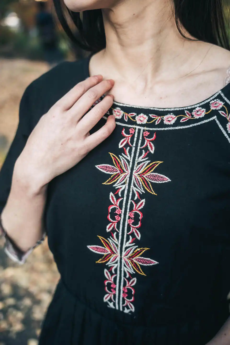 Black Embroidered Fit & Flare Short Dress – Boho Chic Style