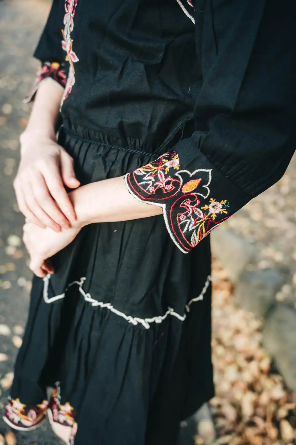 Black Embroidered Fit & Flare Short Dress – Boho Chic Style