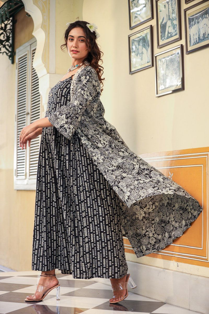 Black printed long dress