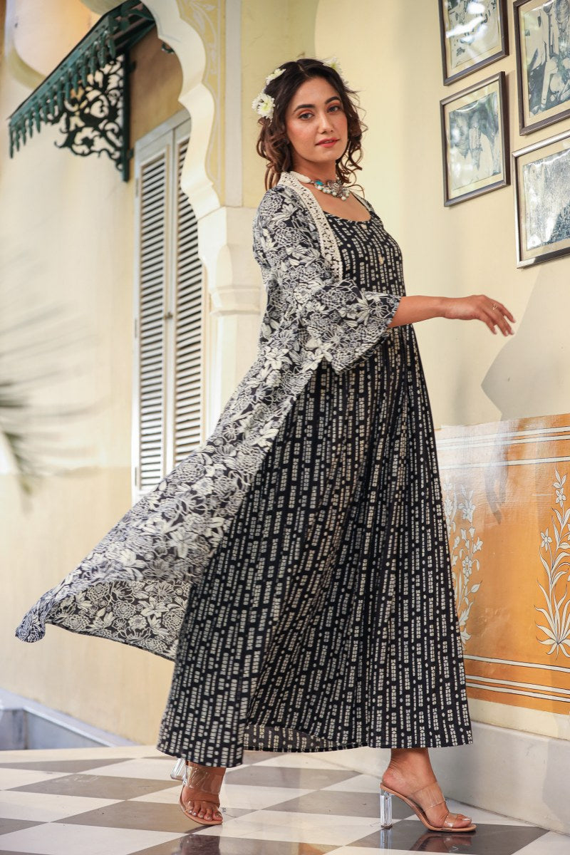 Black printed long dress