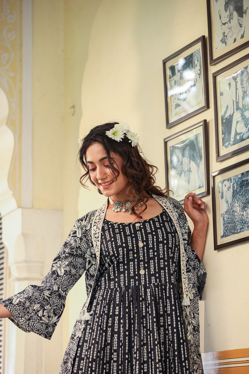 Black printed long dress