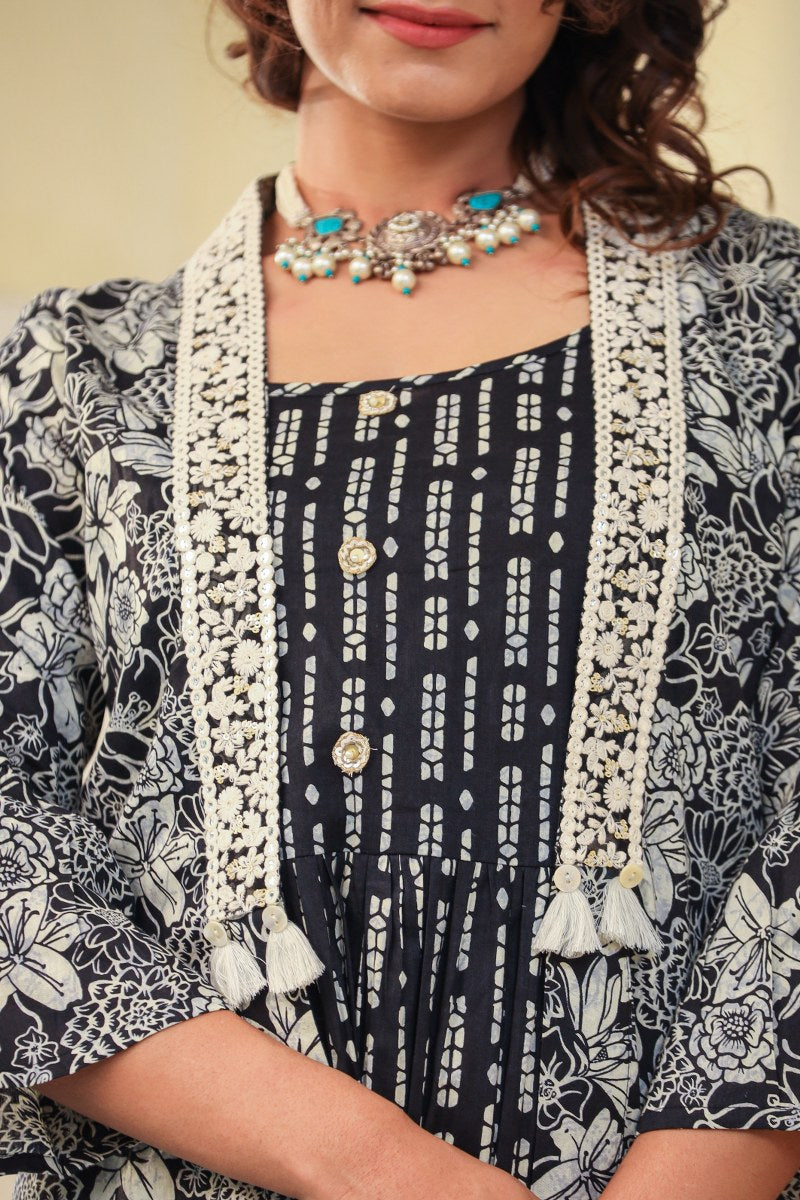 Black printed long dress