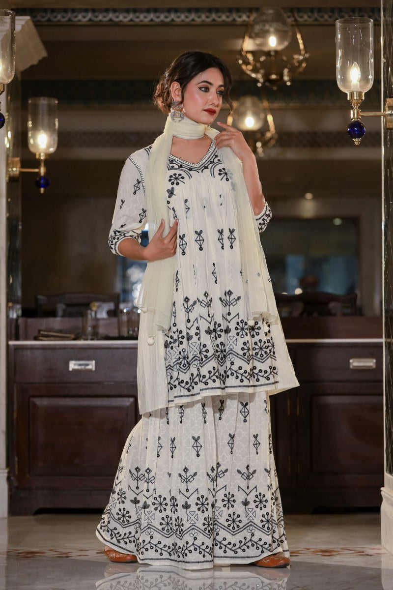 Amazing White Embroidered Sharara