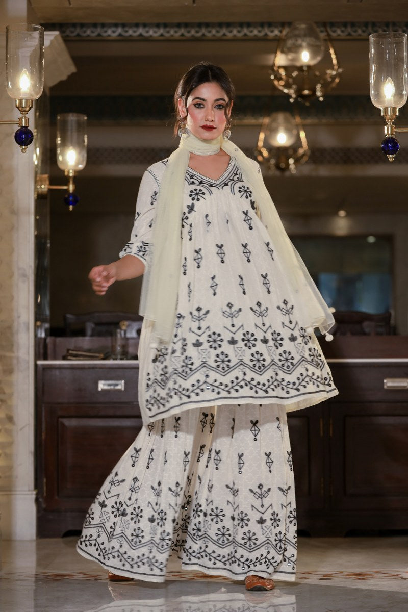Amazing White Embroidered Sharara