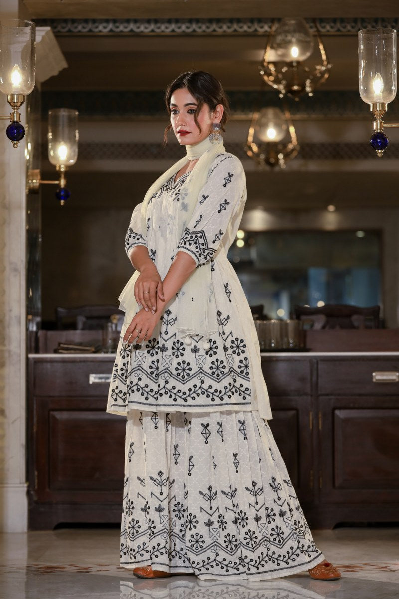 Amazing White Embroidered Sharara