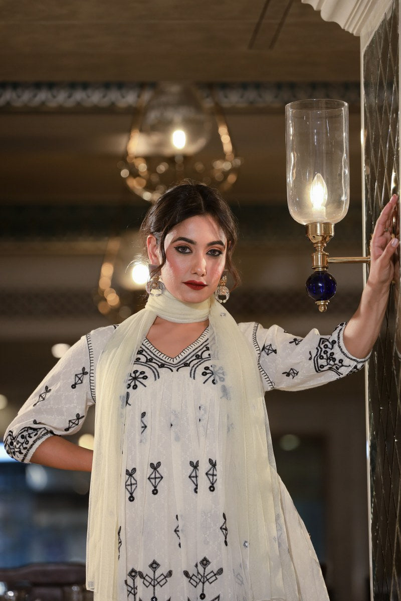 Amazing White Embroidered Sharara