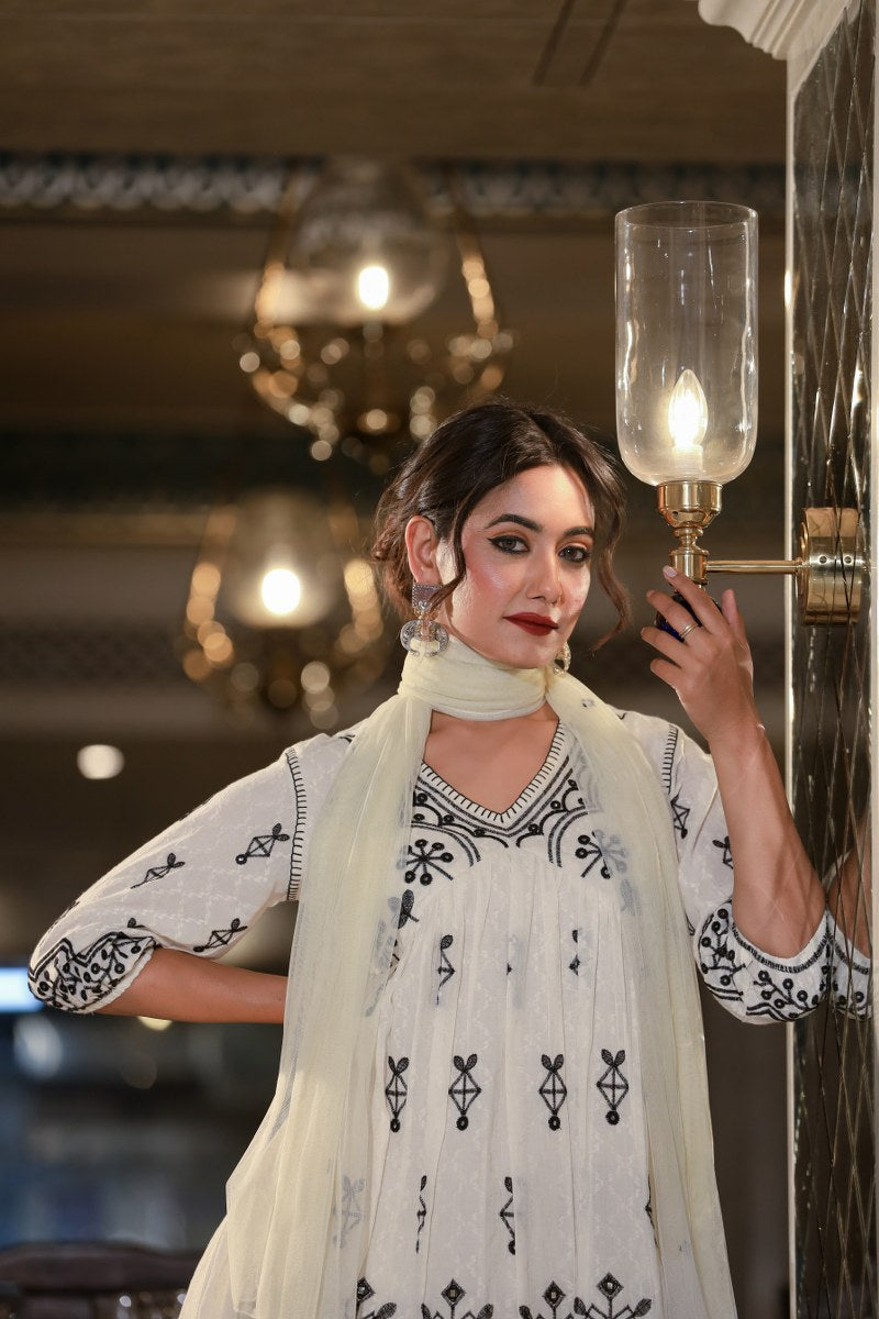 Amazing White Embroidered Sharara