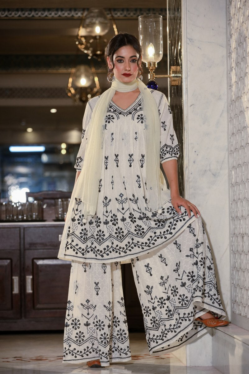Amazing White Embroidered Sharara