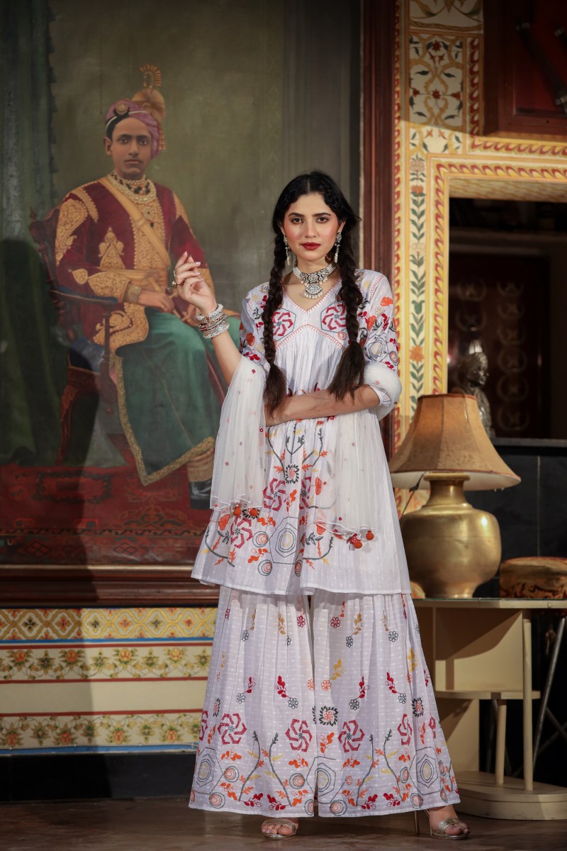 White emroided sharara