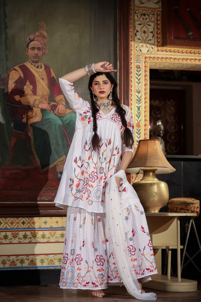 White emroided sharara
