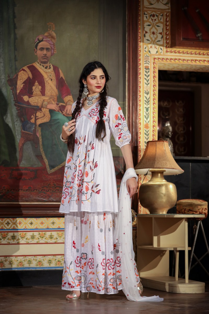 White emroided sharara