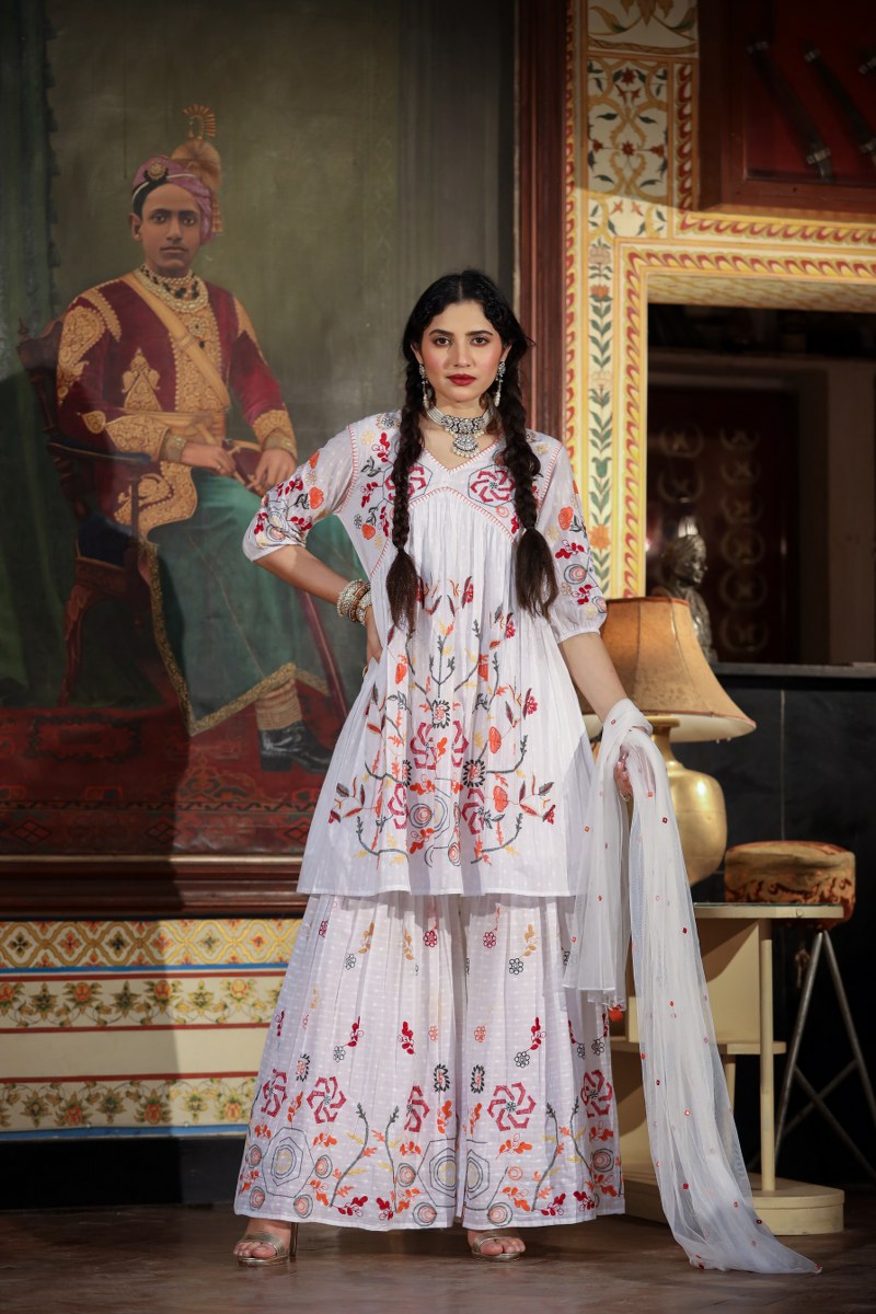 White emroided sharara
